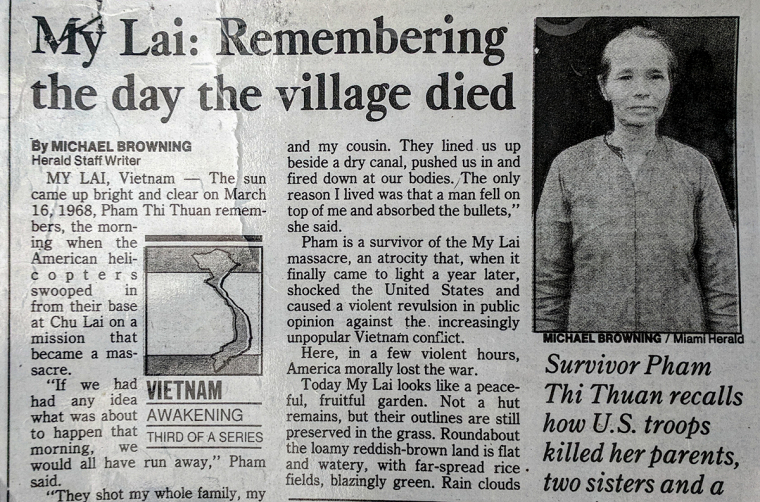 Historický výtisk amerických novin referujících o masakru v My Lai