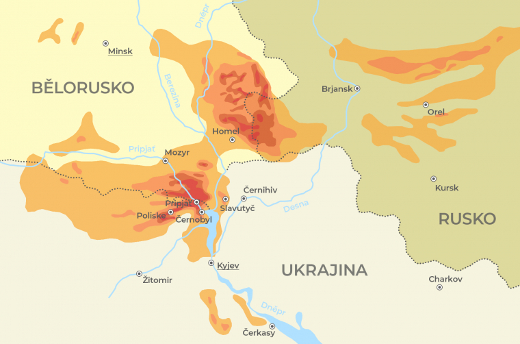 Pripjať a Černobyl mapa – zamoření Cesiem 137